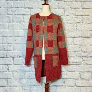 Yaira Red & Gray Checkered Cardigan